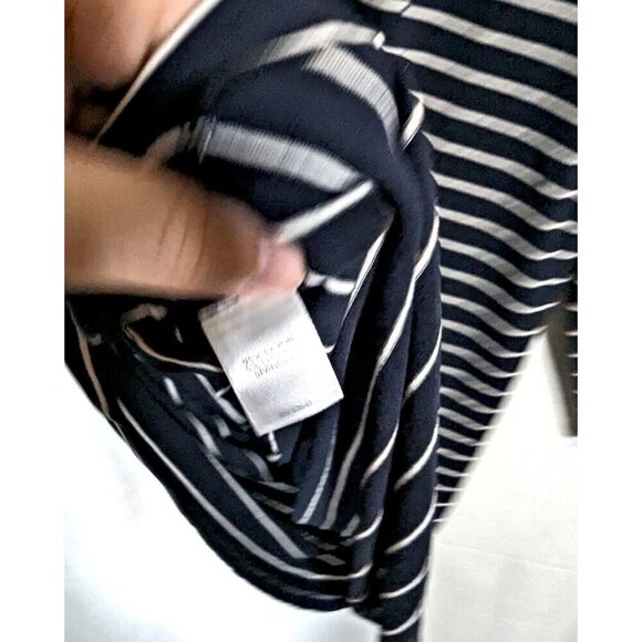 J Jill Wearever Navy Blue White Striped Top Sz M Scoop Neck 3/4 Sleeve Nautical - Picture 8 of 8